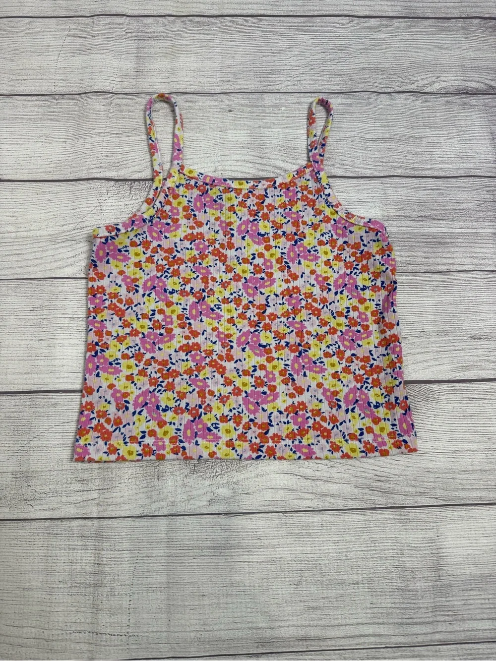 Old Navy Girls Floral Ribbed Cami Tank Top | Pink Multicolor | Size M (8)